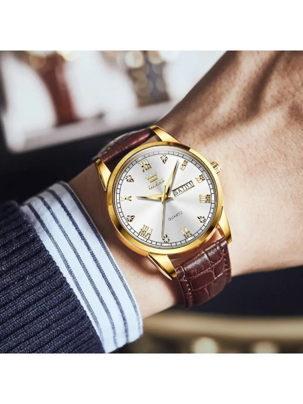Stylish Men's Analog Quartz Watch with Day & Date, Stainless Steel, Luminous